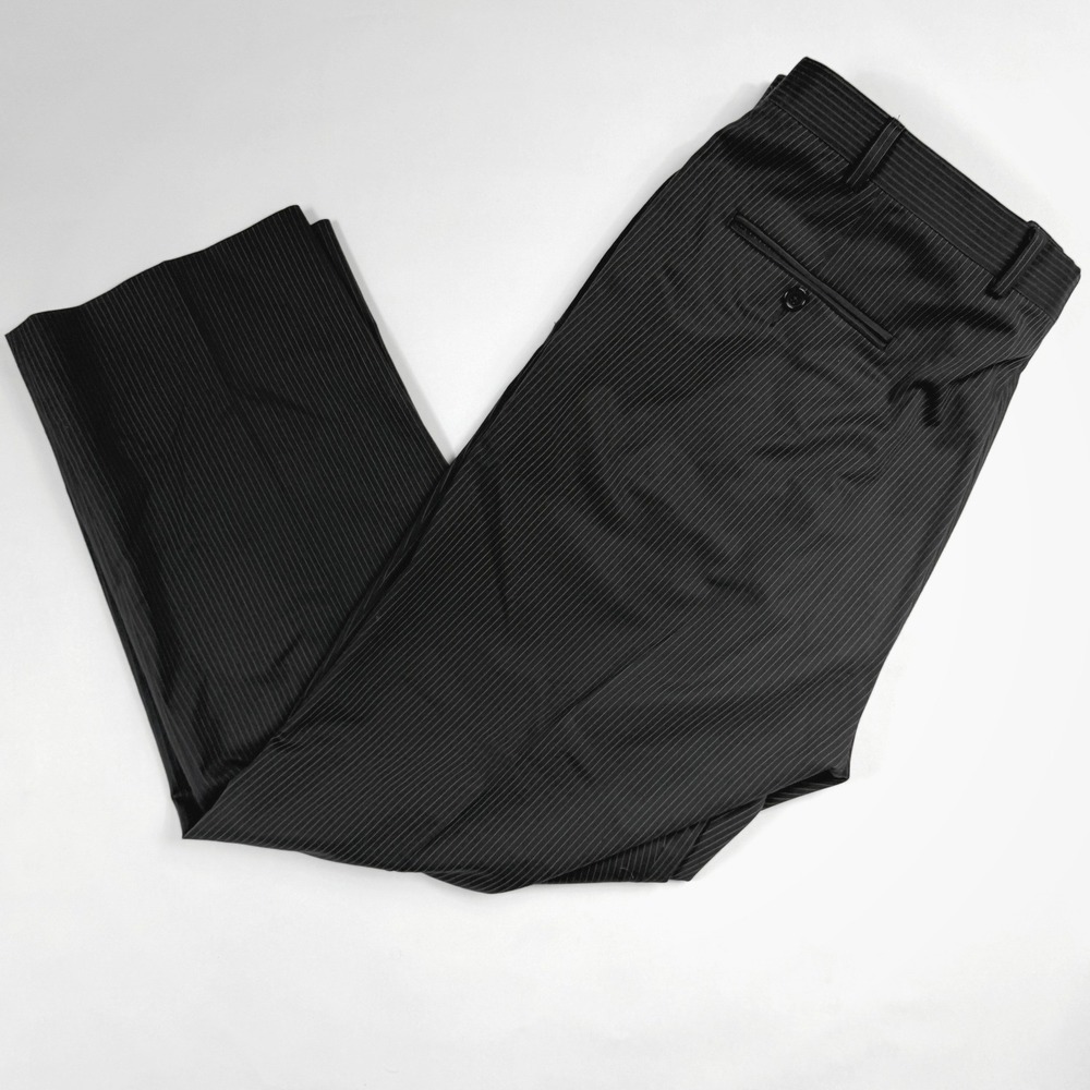 Brooks Brothers 346 Mens Dress Pants 40x29 Black Pinstripe Stretch Wool